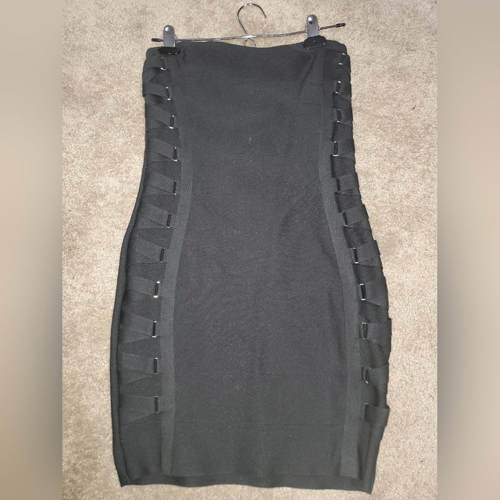 Iris Black Strapless Accent Mini Dress Sz M Bandage